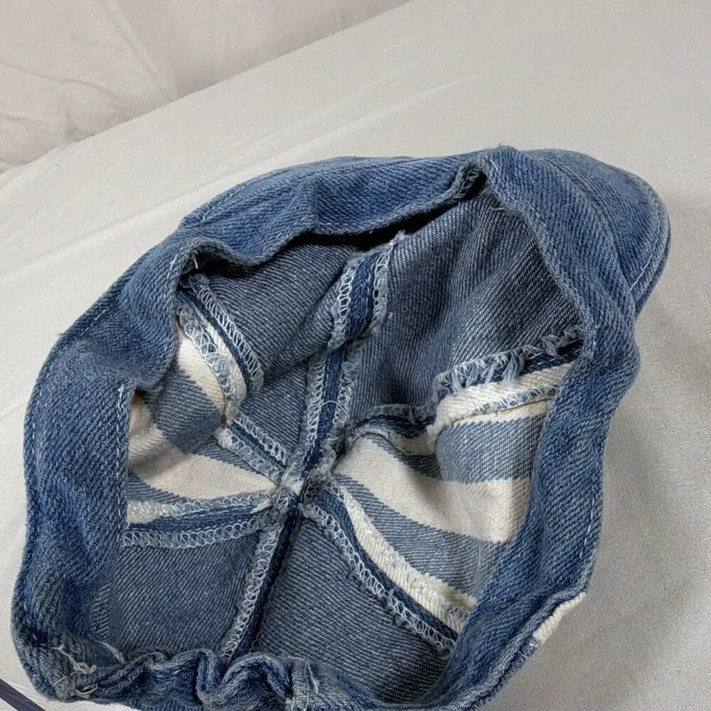 Childrens Blue Denim White Stripe Elastic Back Baseball Hat - Vintage